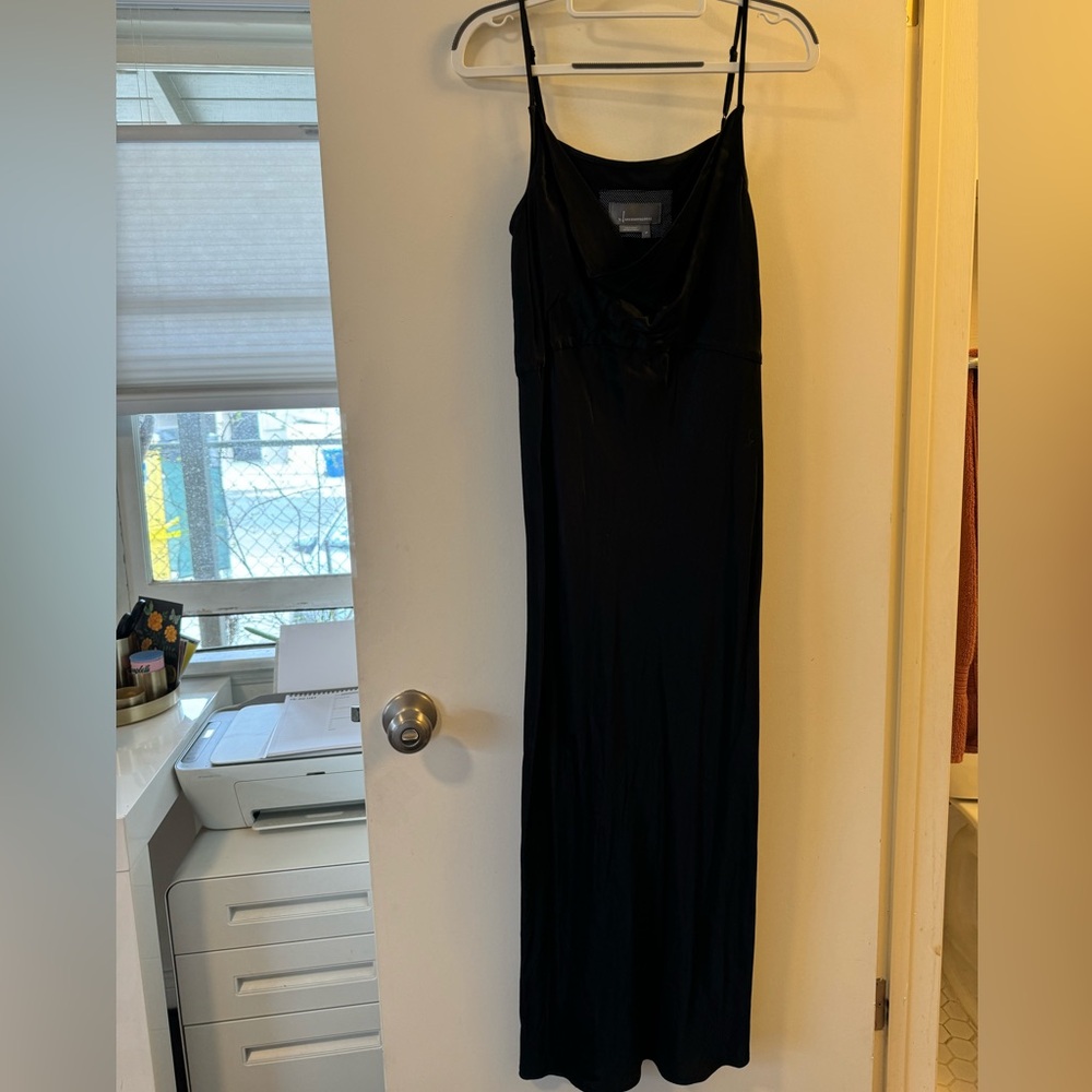 Anthropologie Black Satin Slip Dress
